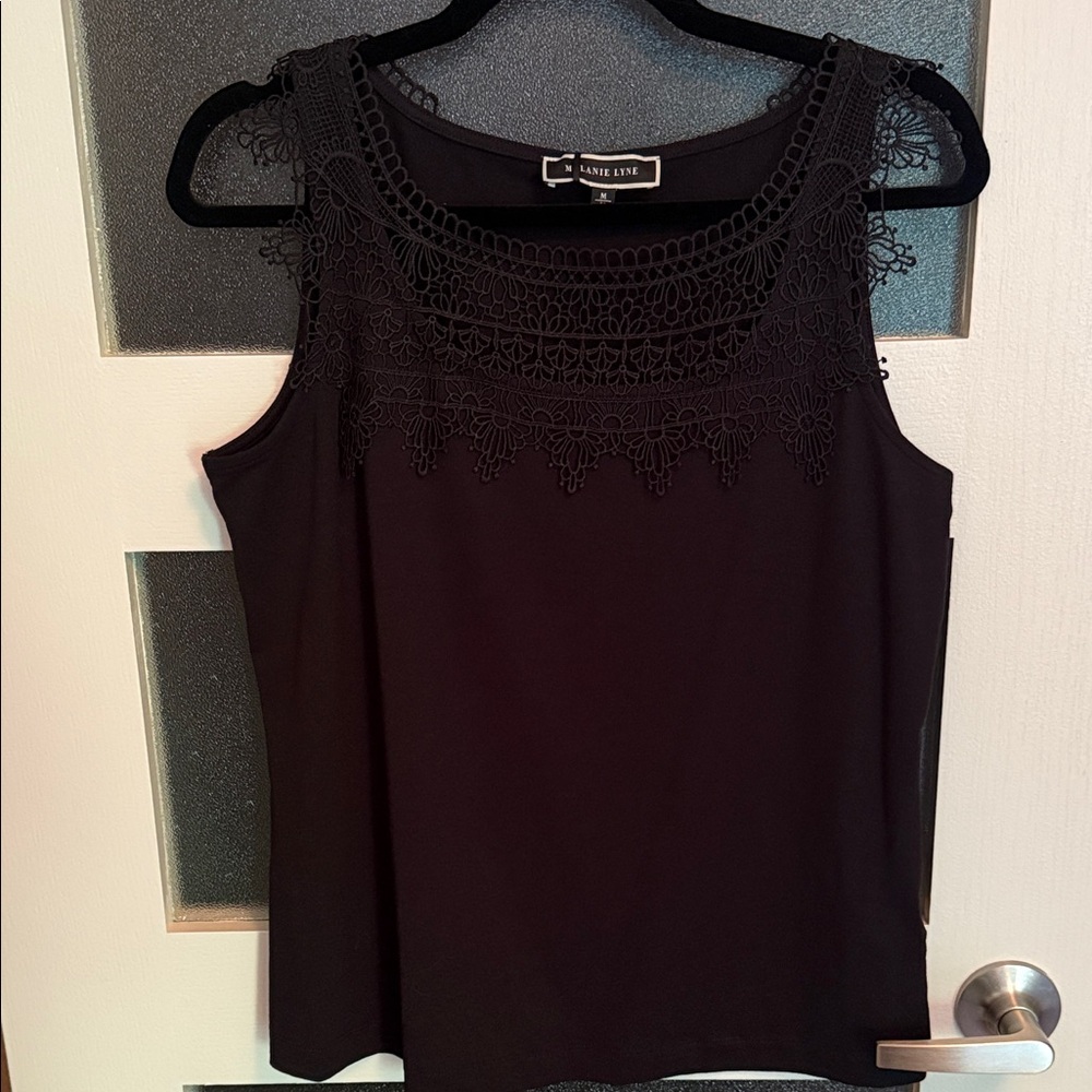 Melanie Lyne Cable & Gauge Black Crochet Detail Tank Top